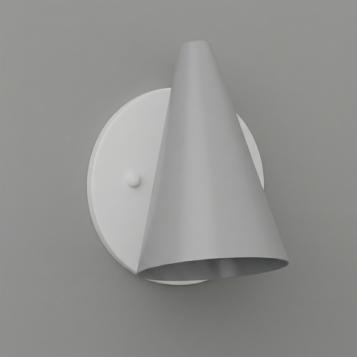 Matte white metal wall sconce with cone-shaped shade and round mounting plate. - SCONCE MODEL NO. 5950