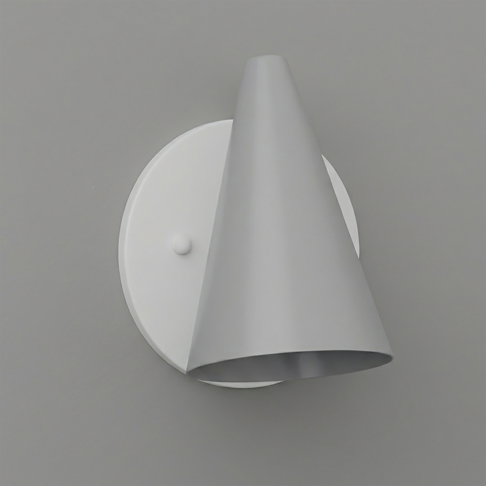 Matte white metal wall sconce with cone-shaped shade and round mounting plate. - SCONCE MODEL NO. 5950
