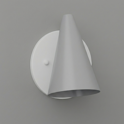Matte white metal wall sconce with cone-shaped shade and round mounting plate. - SCONCE MODEL NO. 5950