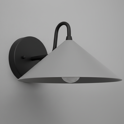 Wall sconce with matte black arm and round base, matte gray conical shade, exposed bulb design. - SCONCE MODEL NO. 6528