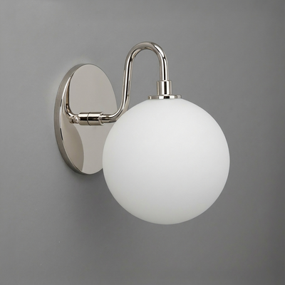 Wall-mounted sconce with polished chrome base and frosted white glass globe shade. - SCONCE MODEL NO. 8637