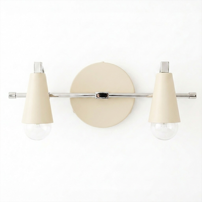 Two-bulb Scandinavian vanity light with beige conical shades and chrome horizontal bar mounting. - VANITY LIGHT MODEL NO. 1229