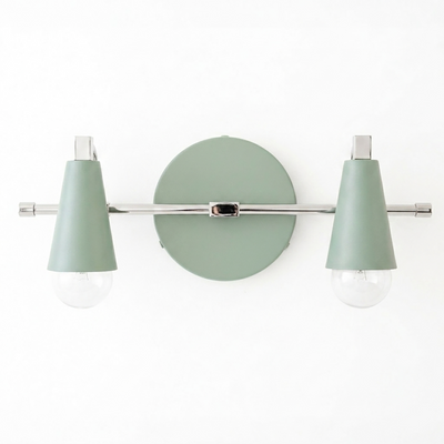 Scandinavian-style 2-bulb vanity light with matte green conical shades and chrome accents. - VANITY LIGHT MODEL NO. 1229