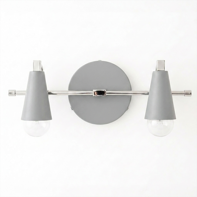 Scandinavian-style 2-bulb vanity light with matte gray conical shades and chrome accents. - VANITY LIGHT MODEL NO. 1229