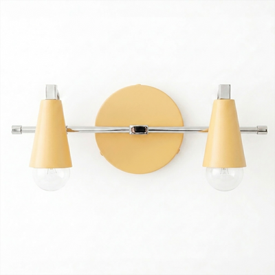 Scandinavian-style 2-bulb vanity light with yellow cone shades and chrome horizontal bar. - VANITY LIGHT MODEL NO. 1229