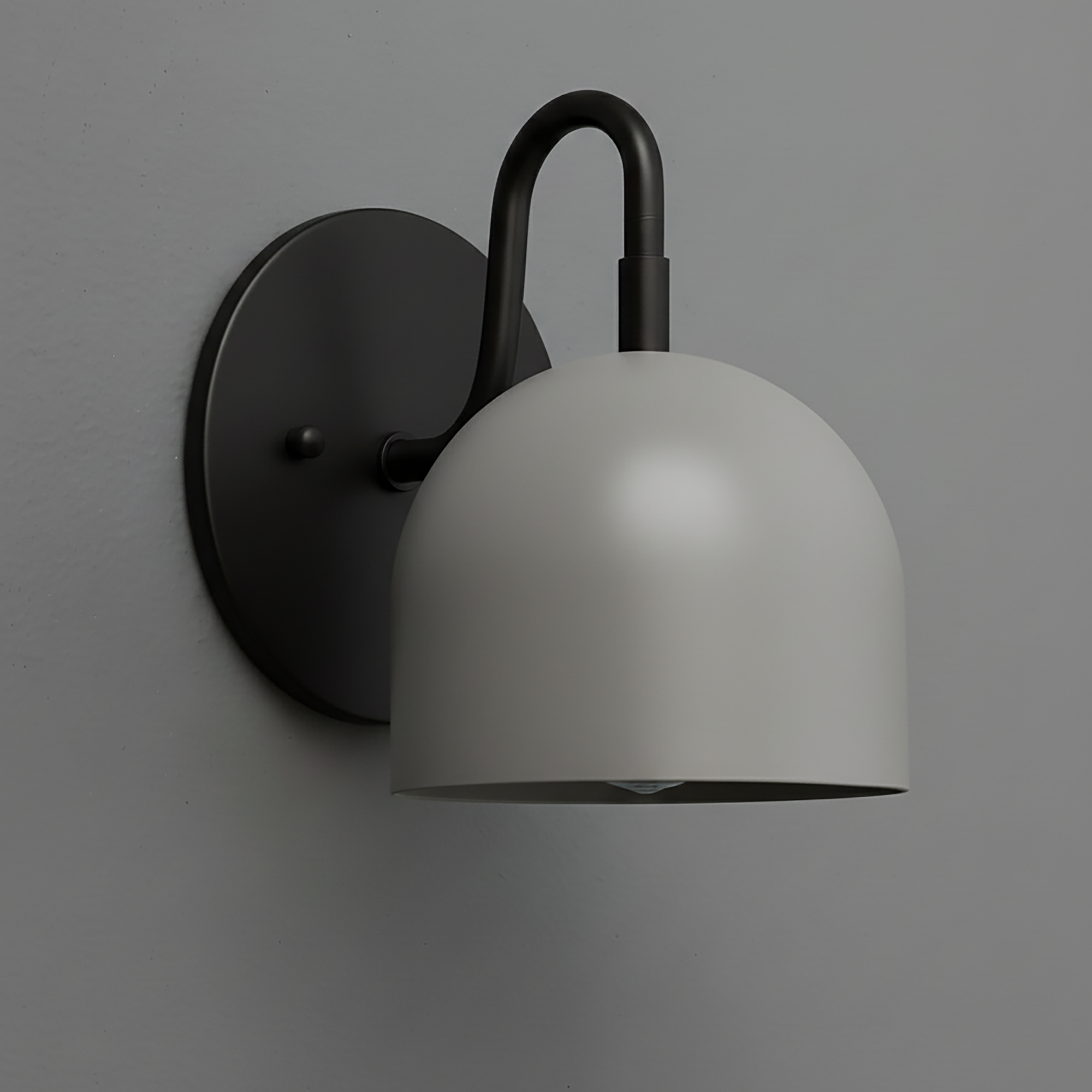 Matte black wall sconce with a smooth, rounded dome-shaped shade in soft gray from Deep Ball Collection. - Sconce Model No. 5416