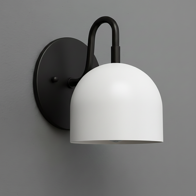 Matte black wall sconce with smooth white dome-shaped shade from Deep Ball Collection. - Sconce Model No. 5416