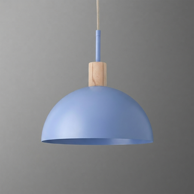 Matte light blue dome pendant light with natural wood accent and white cord. - PENDANT MODEL NO. 4610