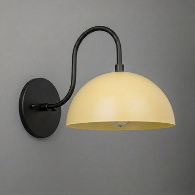 Black metal wall sconce with curved arm and large matte cream dome shade covering single bulb. - SCONCE MODEL NO. 9092