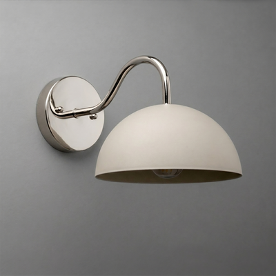 Wall-mounted sconce with polished silver curved arm and matte off-white dome-shaped shade. - SCONCE MODEL NO. 6678