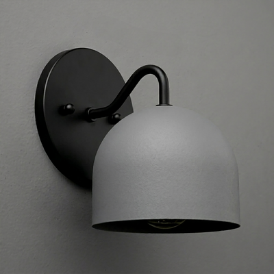 Matte black metal wall sconce with a deep dome-shaped grey shade and curved arm. - SCONCE MODEL NO. 9436