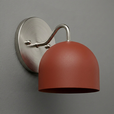 Wall-mounted sconce with matte rust-colored dome shade and brushed nickel curved arm on round base. - SCONCE MODEL NO. 9436