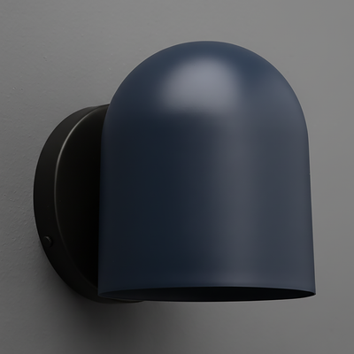 Matte dark blue dome-shaped metal sconce with black circular wall mount. - SCONCE MODEL NO. 2424