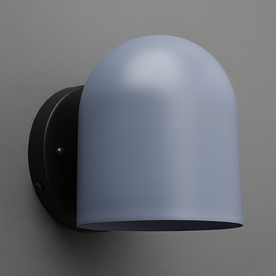 Matte black metal wall sconce with smooth, curved light blue shade and open bottom design. - SCONCE MODEL NO. 2424
