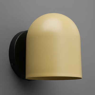 Matte beige dome-shaped metal wall sconce with black circular mounting plate against gray background. - SCONCE MODEL NO. 2424