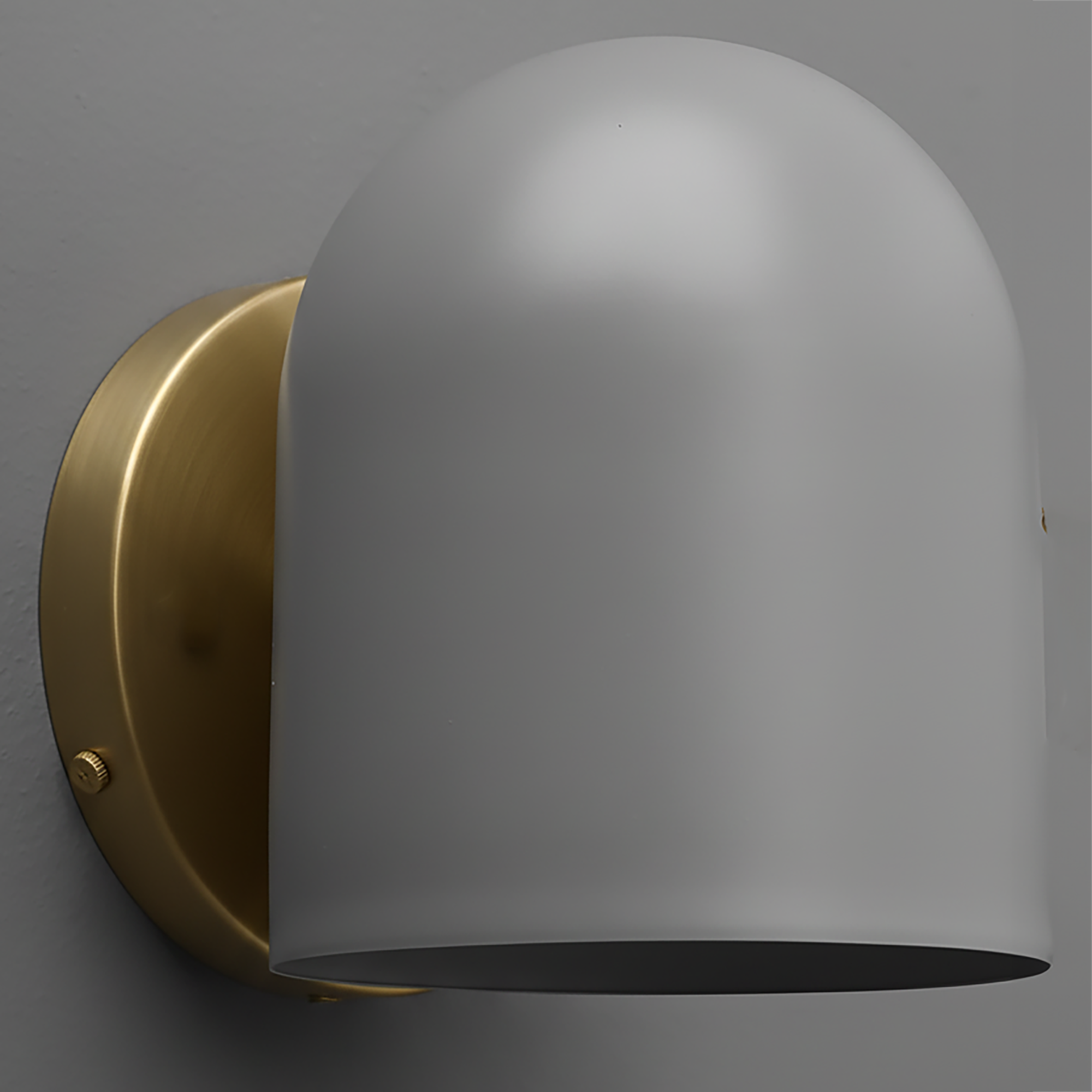 Antique brass wall sconce with matte gray dome-shaped glass shade. - SCONCE MODEL NO. 2424