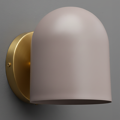 Antique brass wall sconce with smooth matte mauve dome-shaped shade on gray background. - SCONCE MODEL NO. 2424
