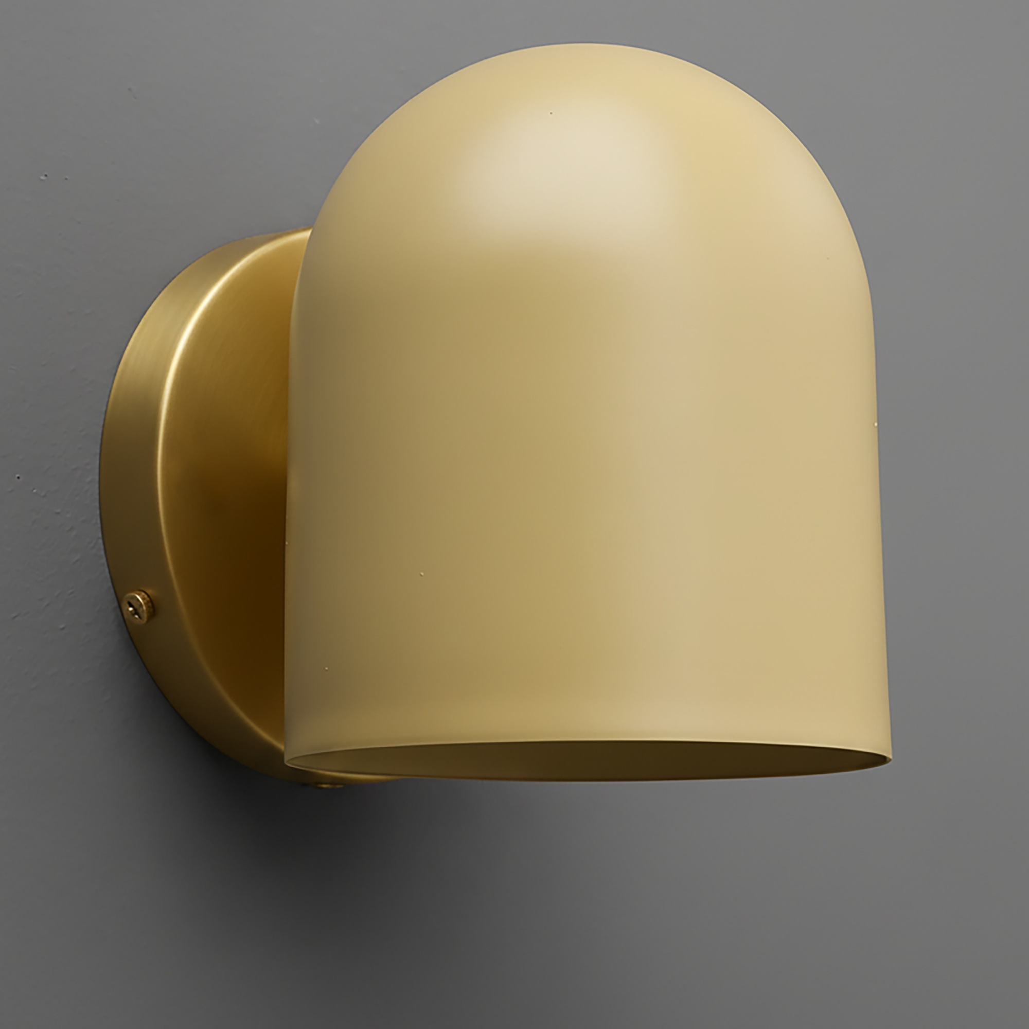 Antique brass wall sconce with smooth cream dome shade and round backplate. - SCONCE MODEL NO. 2424