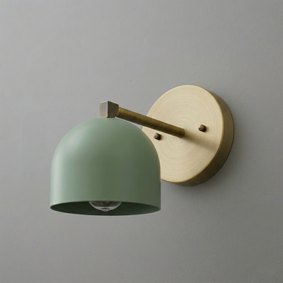 Matte green dome-shaped metal sconce with brushed brass arm and round wall mount. - SCONCE MODEL NO. 3622
