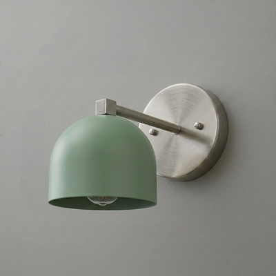 Green matte dome-shaped metal sconce with brushed nickel arm and round wall mount. - SCONCE MODEL NO. 3622