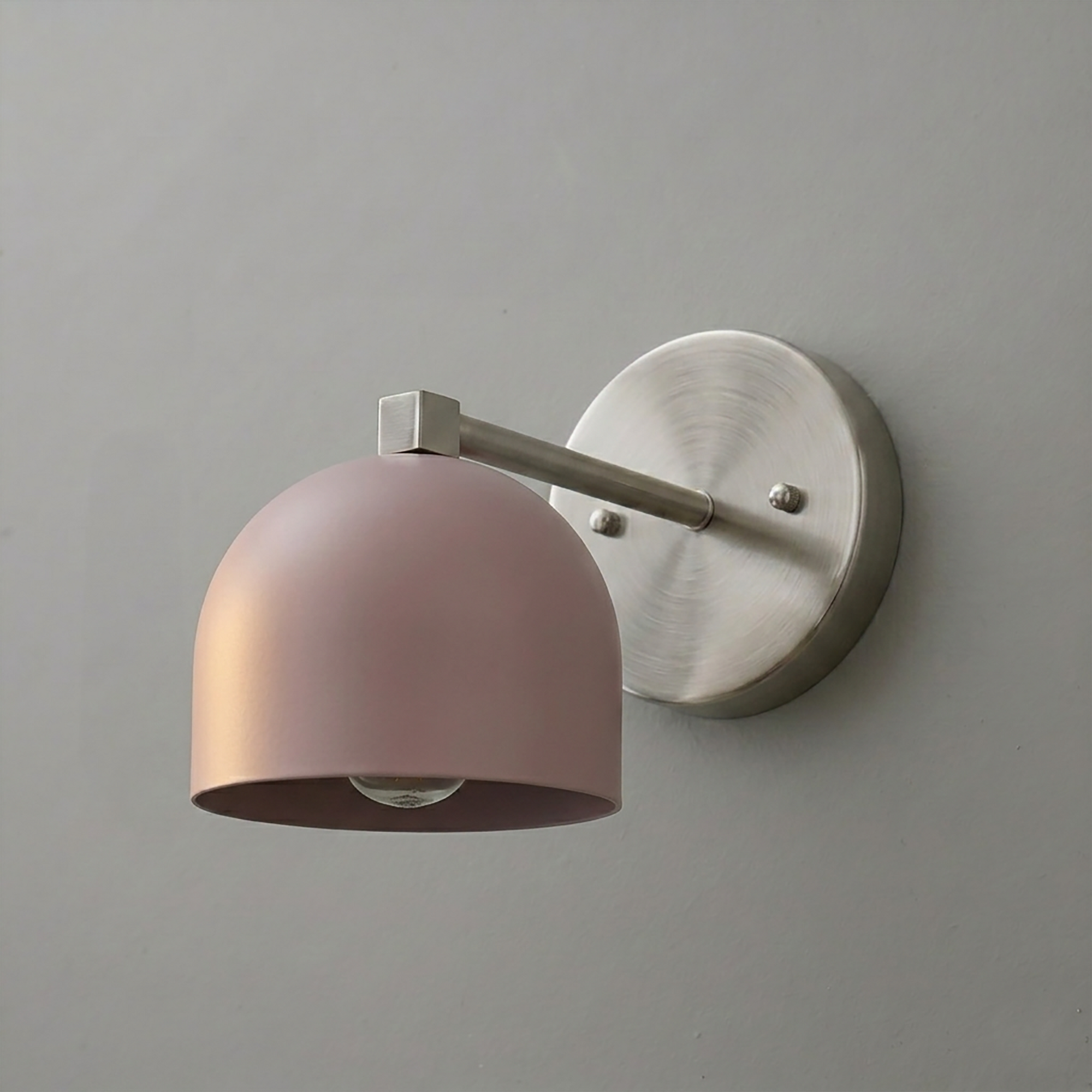 Matte brushed nickel 1-bulb wall sconce with dome-shaped shade and minimalist arm design. - SCONCE MODEL NO. 3622