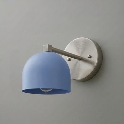 Wall-mounted sconce with matte blue dome shade and brushed metal circular base. - SCONCE MODEL NO. 3622