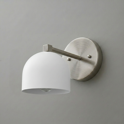 Brushed nickel wall sconce with a white dome-shaped shade and a single exposed bulb fixture. - SCONCE MODEL NO. 3622