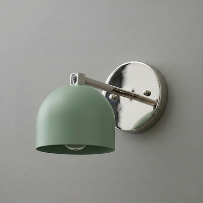 Matte green dome-shaped metal sconce with polished chrome round wall mount and arm. - SCONCE MODEL NO. 3622