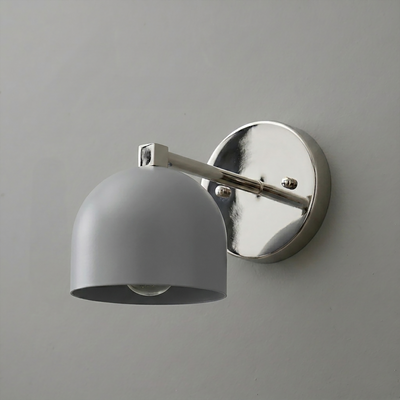 Wall-mounted silver metal sconce with dome-shaped gray shade and single exposed bulb. - SCONCE MODEL NO. 3622