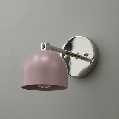 Matte mauve dome-shaped metal sconce with polished chrome arm and round wall mount, 1-bulb design. - SCONCE MODEL NO. 3622