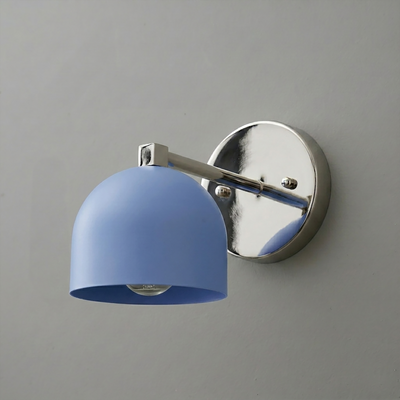 Blue dome-shaped metal sconce with polished chrome arm and round wall mount, single bulb design. - SCONCE MODEL NO. 3622