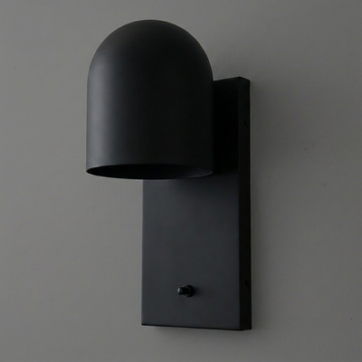 Matte black metal wall sconce with rounded dome shade and rectangular backplate. - SCONCE MODEL NO. 6029