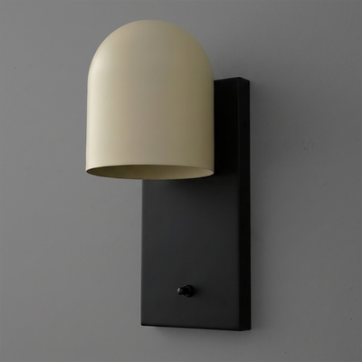 Wall sconce with matte black rectangular base and curved cream-colored metal shade. - SCONCE MODEL NO. 6029