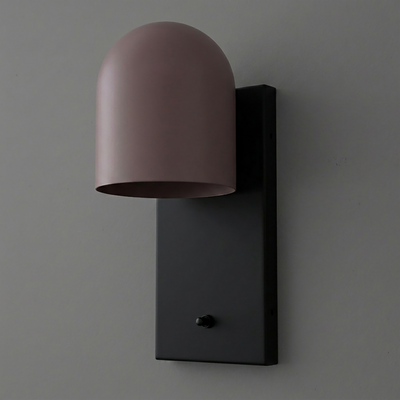 Matte pink dome-shaped metal shade with black rectangular metal backplate wall sconce. - SCONCE MODEL NO. 6029
