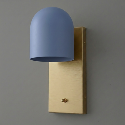 Wall sconce with matte blue dome-shaped shade and brushed brass rectangular backplate. - SCONCE MODEL NO. 6029