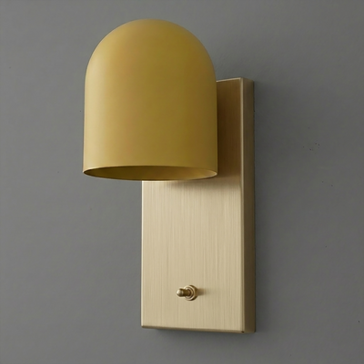 Matte gold dome-shaped metal sconce with rectangular brushed brass backplate and toggle switch. - SCONCE MODEL NO. 6029