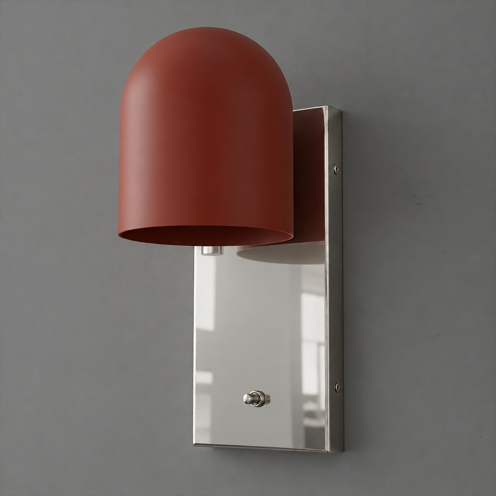 SCONCE MODEL NO. 6029 in Polished Nickel with Brick Red shade color