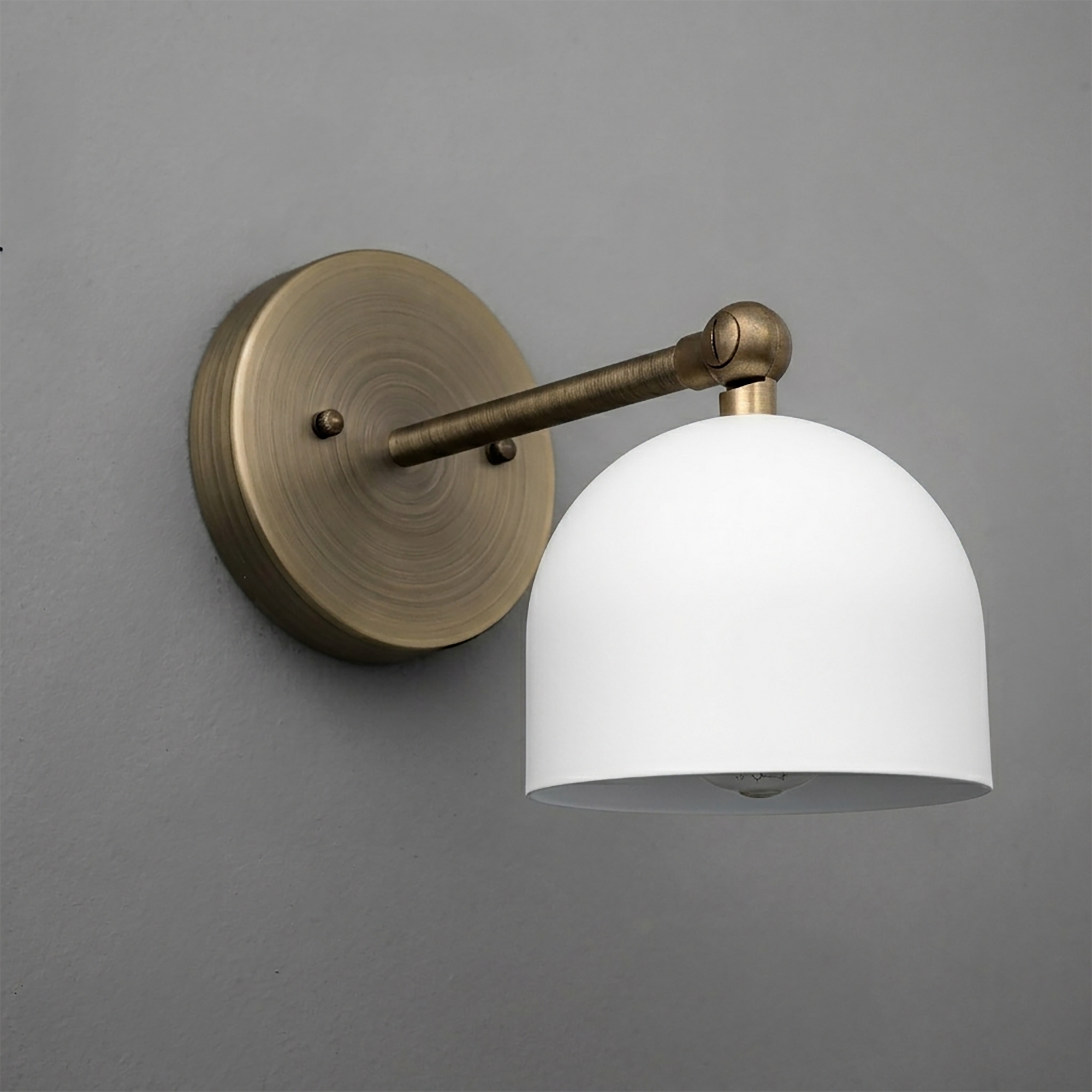 Wall-mounted sconce with antique brass finish and white dome-shaped glass shade. - SCONCE MODEL NO. 5103
