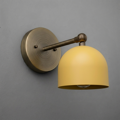 Wall-mounted sconce with brushed brass arm and round mustard yellow dome shade. - SCONCE MODEL NO. 5103