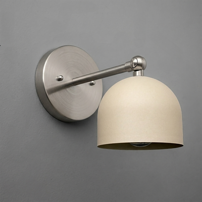 Modern wall sconce with matte beige dome shade and brushed nickel round base and arm. - SCONCE MODEL NO. 5103