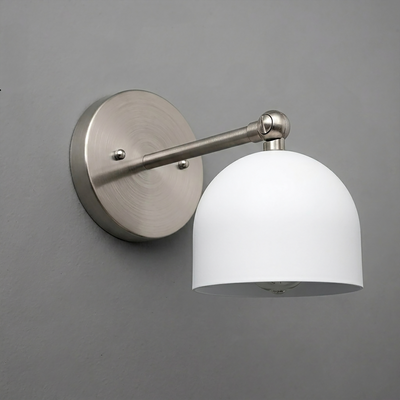 Brushed nickel wall sconce with a single white dome-shaped glass shade and minimalist round base. - SCONCE MODEL NO. 5103