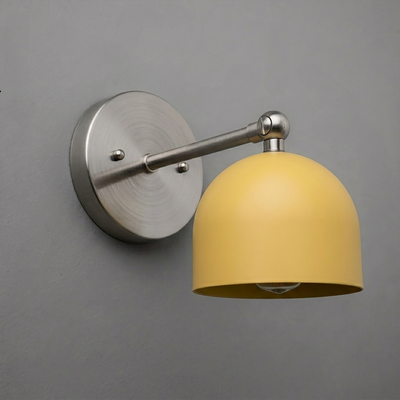 Wall-mounted sconce with brushed metal circular base and matte yellow dome-shaped shade. - SCONCE MODEL NO. 5103