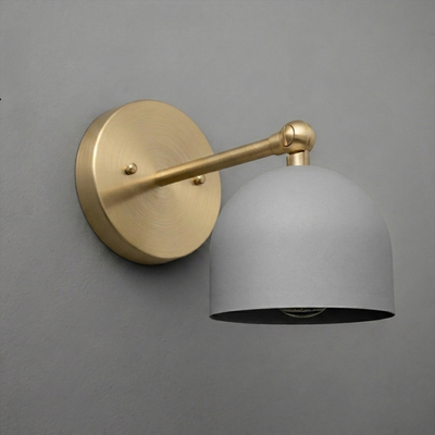 Wall-mounted sconce with a round brass base and arm, topped by a matte gray dome-shaped metal shade. - SCONCE MODEL NO. 5103