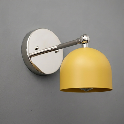 Wall sconce with matte yellow dome shade and polished silver metal arm and round wall mount. - SCONCE MODEL NO. 5103