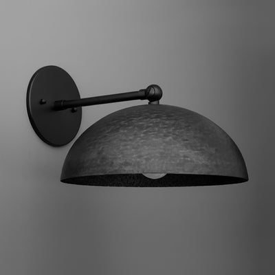 Matte black metal 1-bulb wall sconce with domed shade and round mounting plate. - SCONCE MODEL NO. 3164