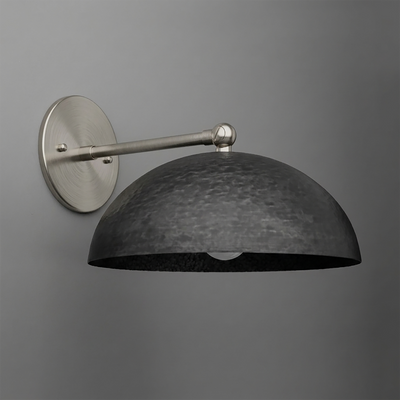 Matte black hammered dome metal shade wall sconce with brushed nickel arm and round wall plate. - SCONCE MODEL NO. 3164