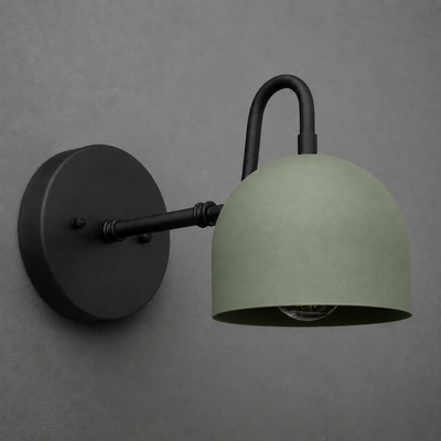 Black metal wall sconce with matte green dome-shaped shade from Deep Ball Collection. - SCONCE MODEL NO. 3628