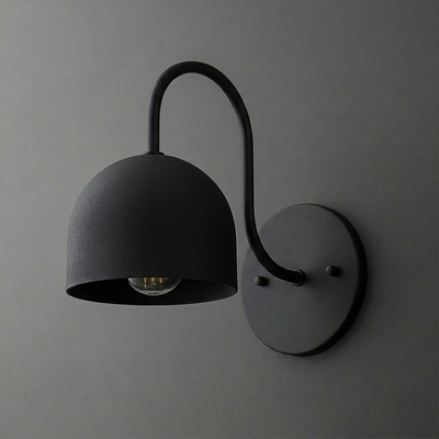 Matte black metal wall sconce with a curved arm and deep dome-shaped shade covering one bulb. - SCONCE MODEL NO. 6308