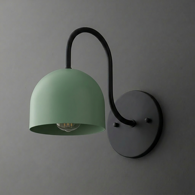 Wall-mounted sconce with matte black arm and round green metal shade in a deep dome shape. - SCONCE MODEL NO. 6308