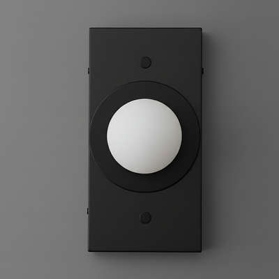 Modern black rectangular wall sconce with large frosted globe light centered on a circular base. - SCONCE MODEL NO. 4474